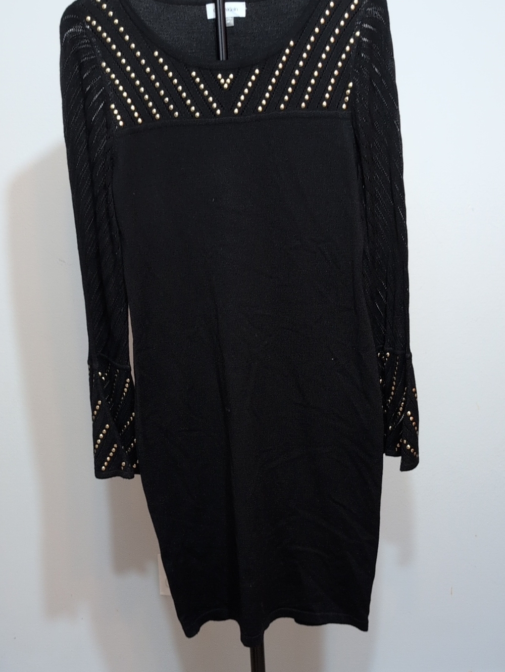 Calvin Klein Black Long-Sleeve Studded Knit Dress